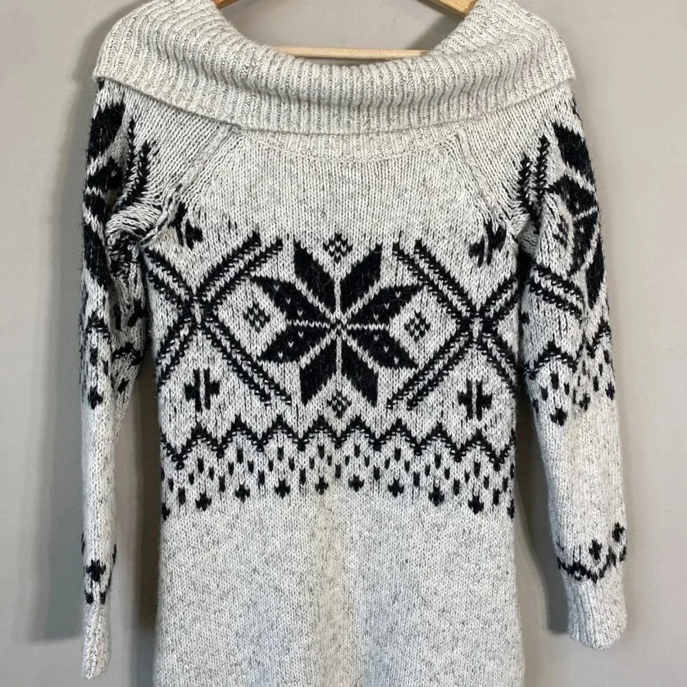 Abercrombie & Fitch Cowl Neck Fair Isle Knit Sweater Dress Womens Small Gray Y2K - Picture 9 of 13